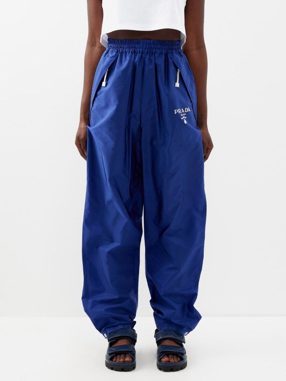Prada Blue Nylon Track Pants Size 38 Full Set Brand New Logo